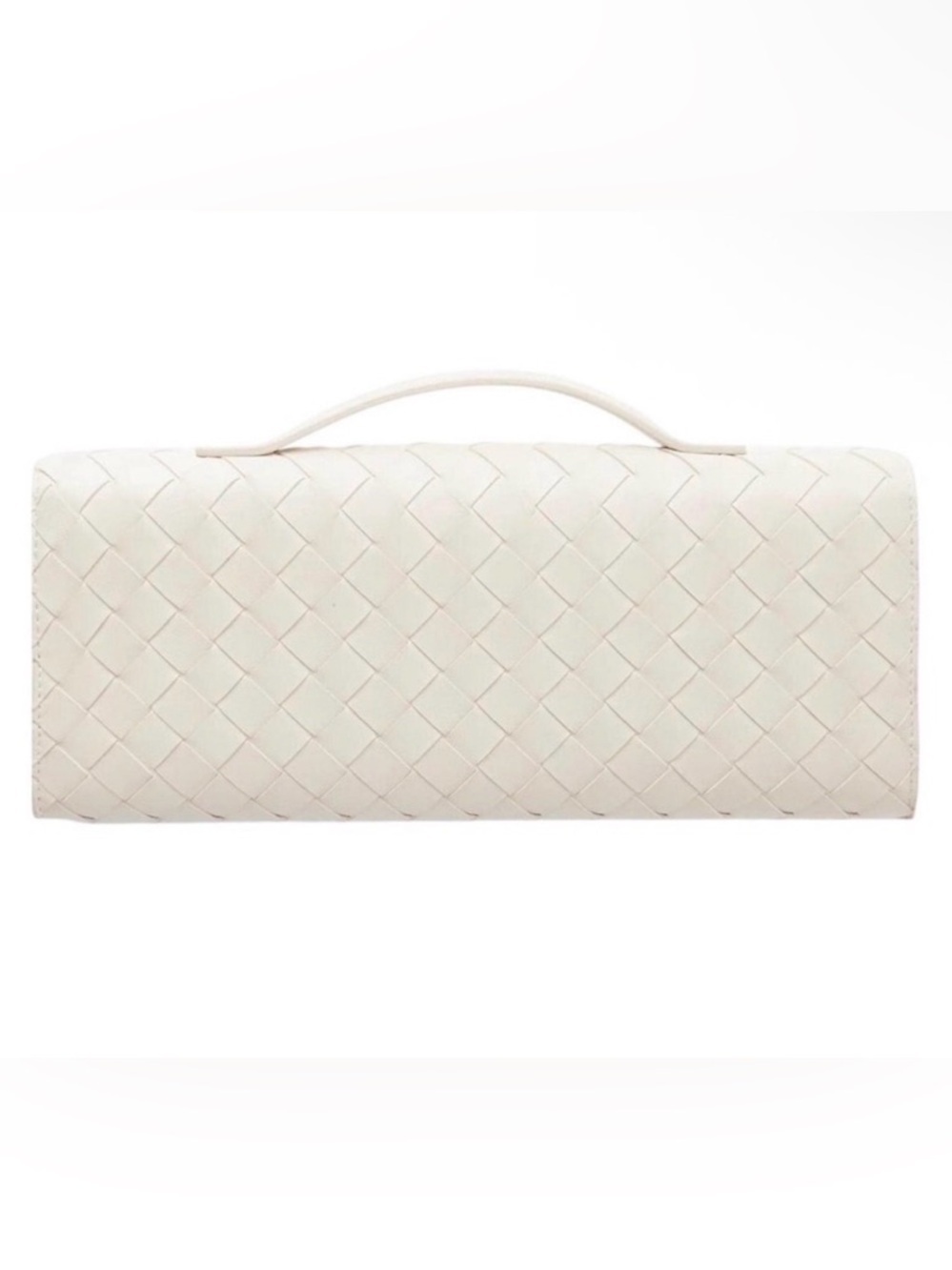 Woven White Leather Crossbody Bag with Top Handle - Picture 3 of 7